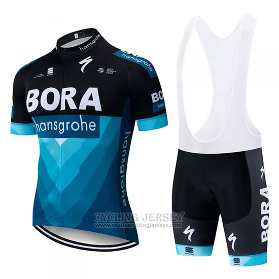 2019 Cycling Jersey Bora Black Blue Short Sleeve and Bib Short